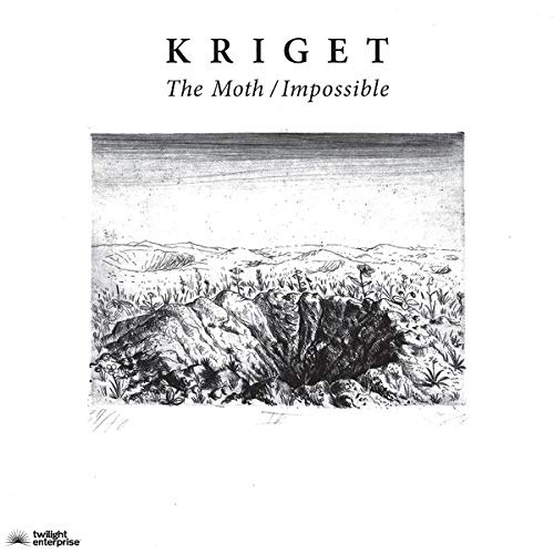 Vinyl record cover: black and white sketch of a rocky landscape.