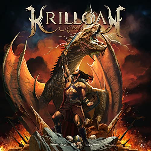 CD cover: warrior with sword facing a large, fiery dragon.