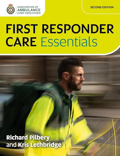 Book cover: "First Responder Care Essentials," second edition, with paramedic image.