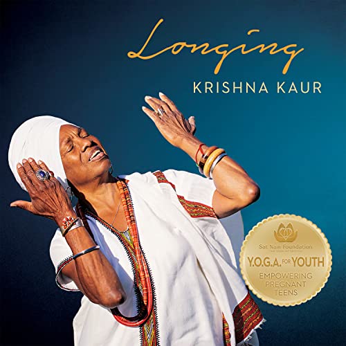 CD cover featuring Krishna Kaur in white turban, hands raised in prayer.