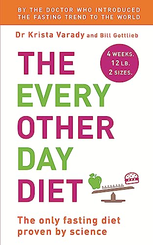 Book cover for "The Every Other Day Diet" with colorful text and scales.