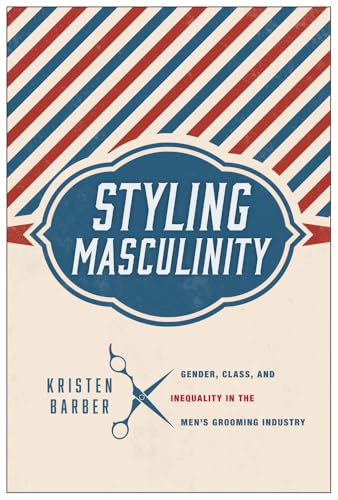 Book cover with red and blue barberLLL stripes, a blue badge, and scissors.