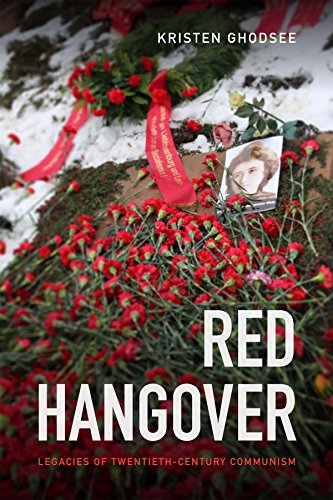 Book cover with red flowers, a portrait, and title “Red Hangover.”