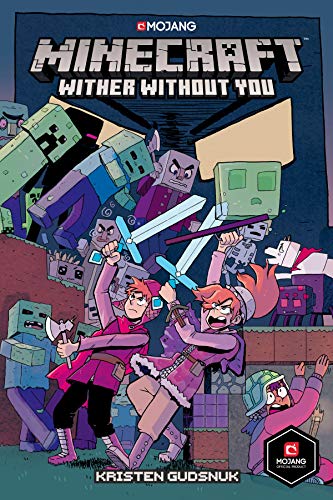Minecraft graphic novel cover featuring characters battling blocky monsters.