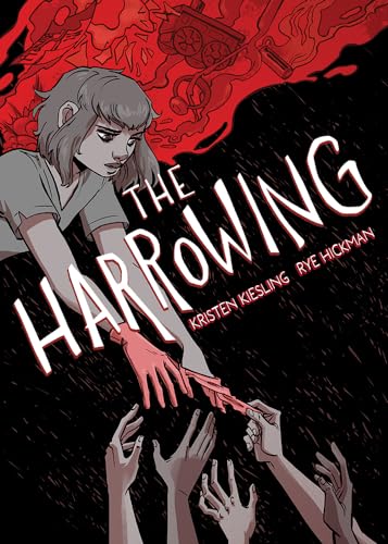 Graphic novel cover: young woman with reaching hands, red and black tones.