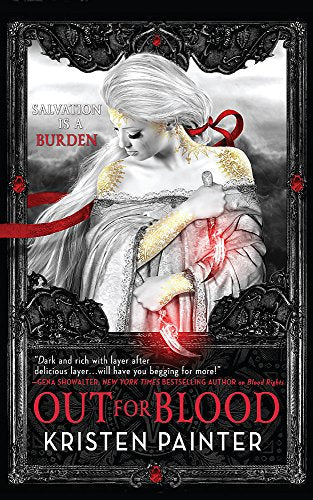 Book cover: woman with pale hair, ornate gold dress, and red accents.