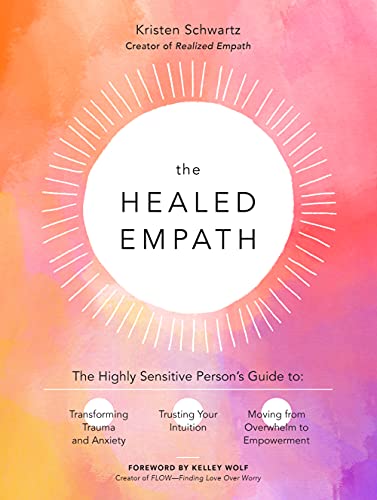 Book cover: "The Healed Empath" with radiating light and pink watercolor.