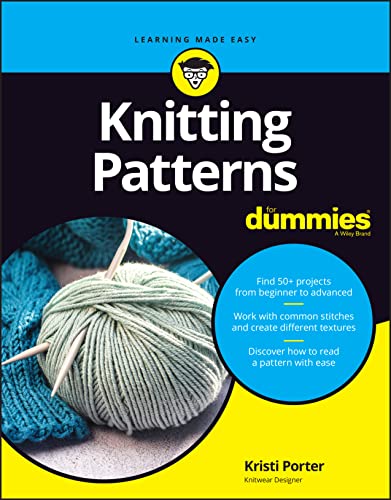 Book cover for Knitting Patterns For Dummies featuring a ball of yarn and needles.