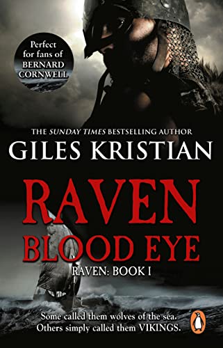 Book cover: Viking warrior in helmet, stormy sea, and bold red title “Raven.”
