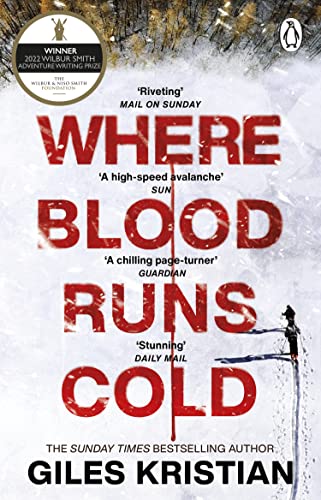 Book cover: “Where Blood Runs Cold” with red text and snowy mountain scene.