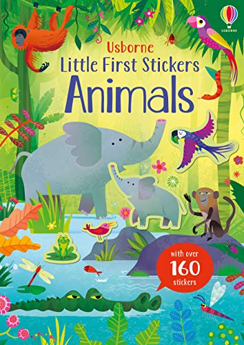 Colorful sticker book cover featuring an elephant, monkey, and other animals.