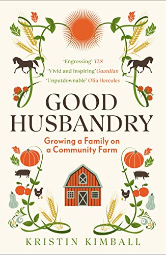 Book cover with a red barn, farm animals, pumpkins, and vines on cream background.