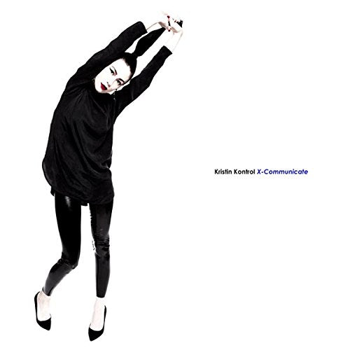 Woman in black outfit jumping, album cover for Kristin Kontrol’s X-Communicate.
