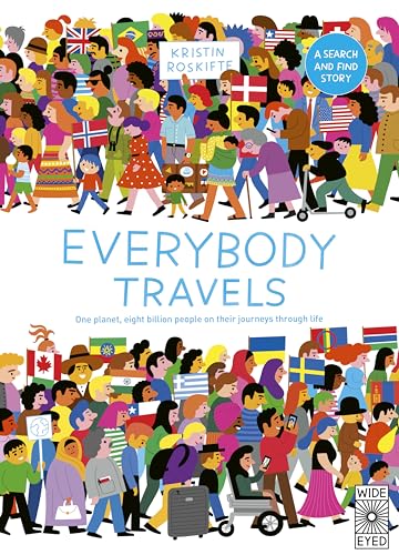 Book cover showing a diverse crowd of people carrying flags and luggage.