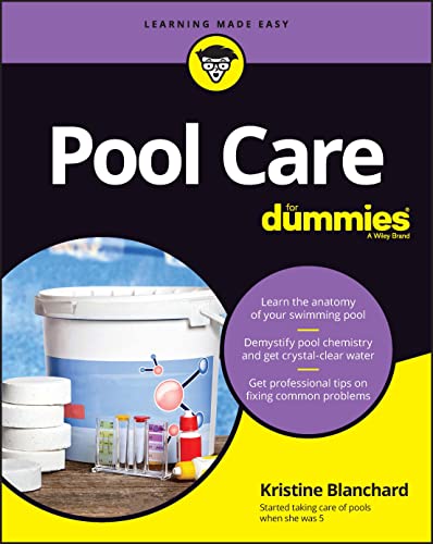 Book cover for "Pool Care For Dummies" with pool chemicals pictured.