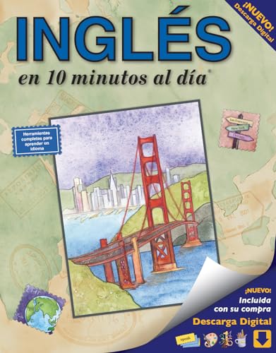 Book cover with "INGLÉS" title, Golden Gate Bridge illustration, and digital download offer.