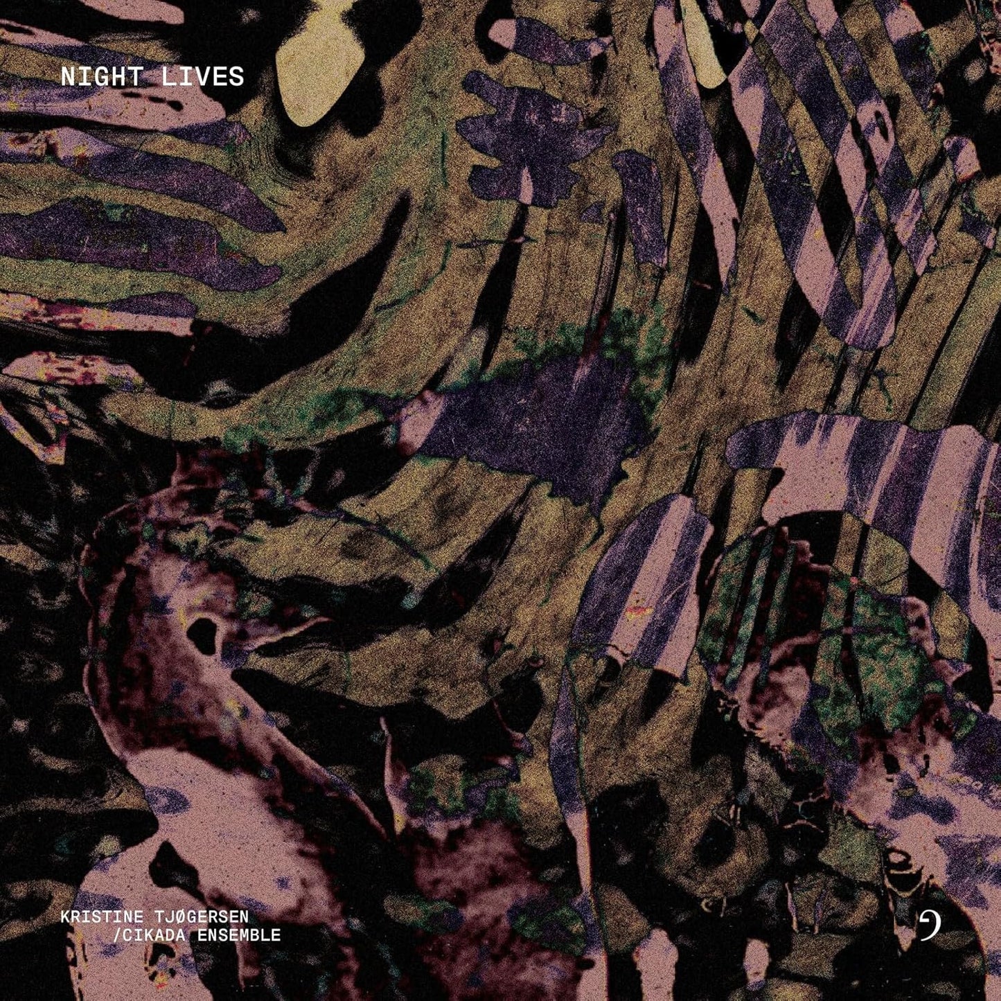 CD cover for “Night Lives” by Kristine Tjogersen, abstract swirling patterns.