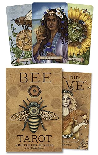 Bee Tarot deck with illustrated cards featuring bees and floral imagery.
