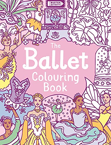 Cover of “The Ballet Colouring Book” with illustrated ballerinas and details.