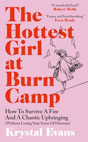 Book cover: red title, illustration of a girl juggling flames on a line.