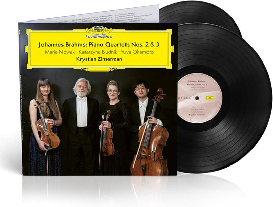 Vinyl record of Brahms’ Piano Quartets with musicians’ photo.