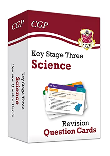 Red box of KS3 Science revision question cards with sample cards shown.