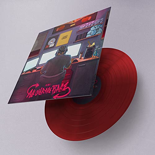 KSI All Over The Place album cover art with a red vinyl record disc.