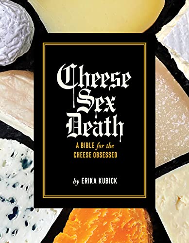 Black book cover with white text, surrounded by various cheeses.