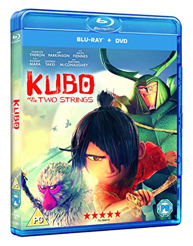 “Kubo and the Two Strings” Blu-ray cover featuring characters and a samurai.