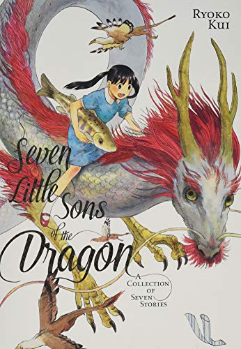 Girl riding a colorful, long dragon with a fish, book cover.