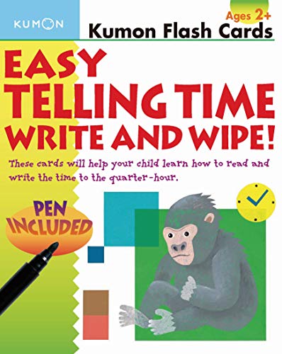 Kumon flash cards for learning to tell time, with included pen.