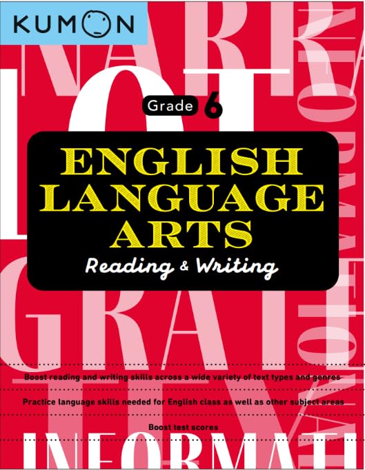 Kumon English Language Arts Grade 6 workbook cover with red text and background.