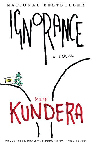 Book cover for Ignorance by Milan Kundera with a simple line drawing of a house.
