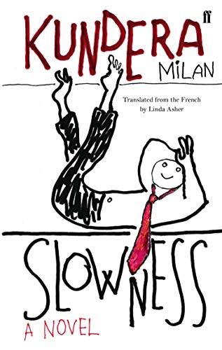 Book cover for “Slowness” by Milan Kundera with sketched figures.
