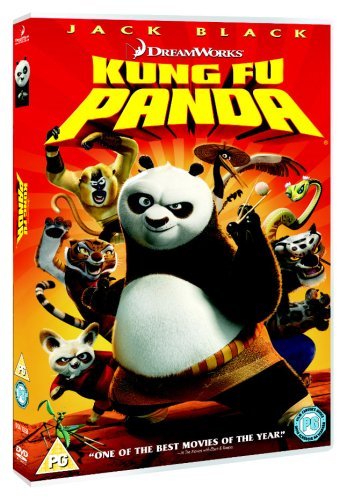 "Kung Fu Panda DVD cover featuring a panda and other kung fu characters."
