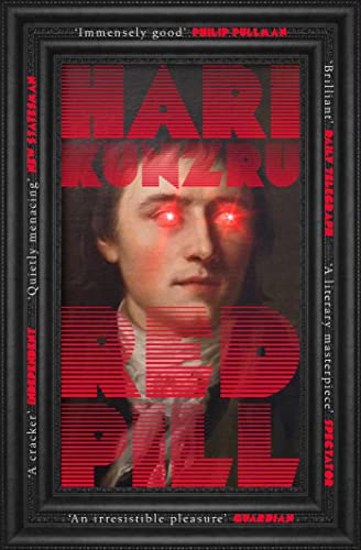 Book cover: portrait of a man with glowing red eyes, titled "Red Pill".