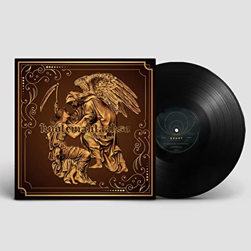 Vinyl record with ornate cover art depicting an angel and grieving figure.