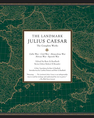 Book cover of The Landmark Julius Caesar with a green map background and white text.