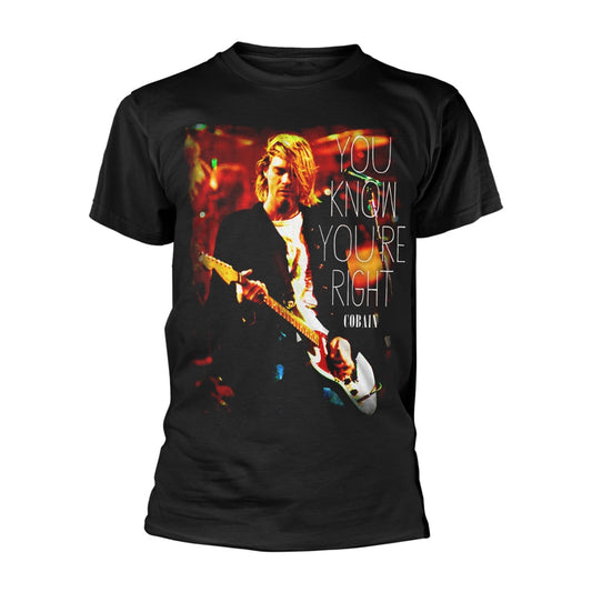 Black men's t-shirt featuring a Kurt Cobain graphic and You Know You're Right text.