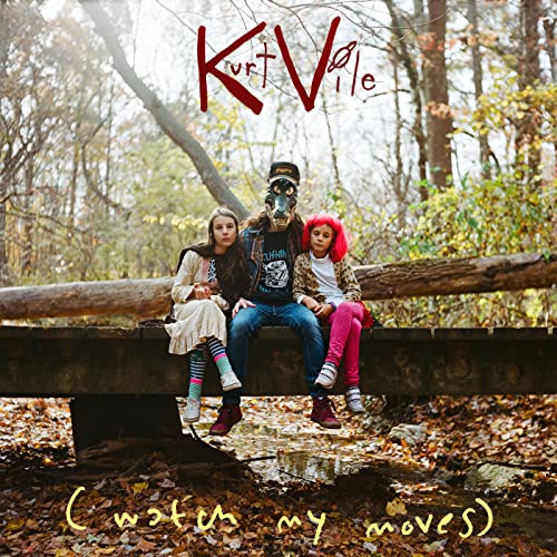 Kurt Vile album cover: man in mask with two children in woods.