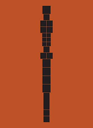 Abstract orange background with a vertical stack of black rectangular blocks.