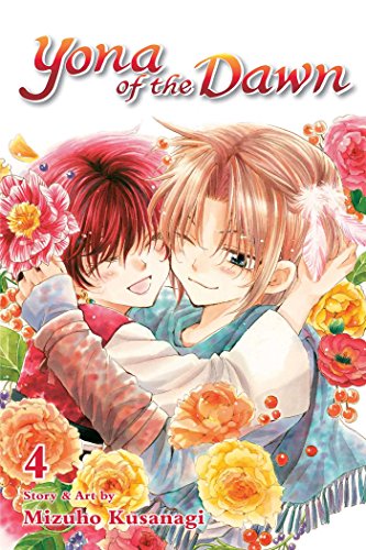 Manga cover showing two characters embracing amidst colorful flowers, titled Yona of the Dawn.