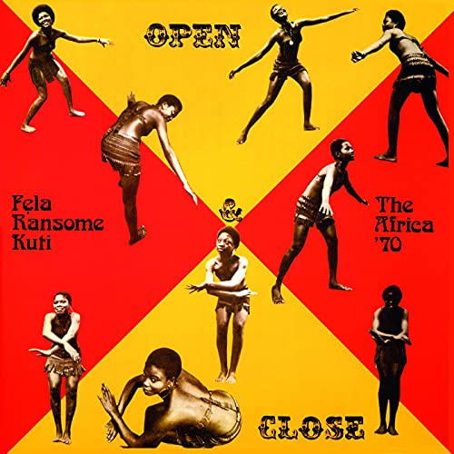 Album cover for Fela Kuti’s “Open & Close” featuring dancers in motion.