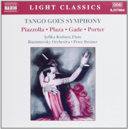 "Tango Goes Symphony" CD cover featuring a couple dancing tango, mainly in red tones.