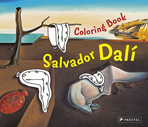 Salvador Dalí coloring book cover featuring melting clocks and landscapes.