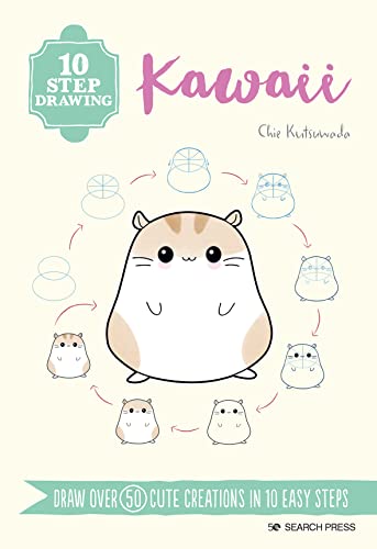 A drawing tutorial book cover showing ten steps to draw a cute hamster.