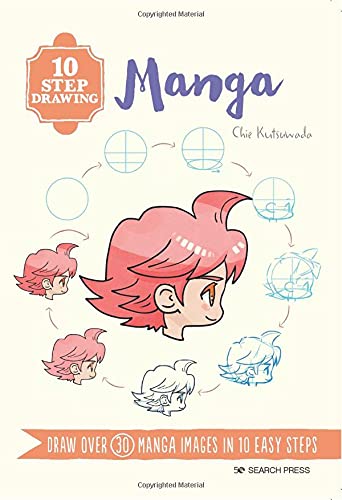 Book cover showing a circular diagram of ten steps to draw a manga character.