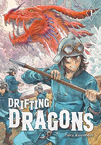 Manga cover: boy with spear faces a large, red dragon in the sky.