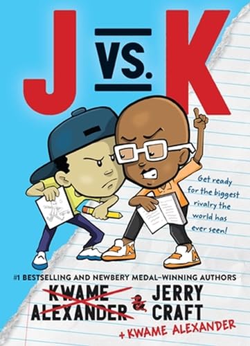Book cover: illustrated boys “J” and “K” in a competitive pose.