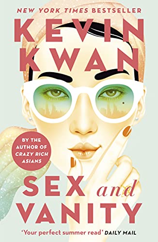 Book cover: illustrated woman with sunglasses, title “Sex and Vanity”.